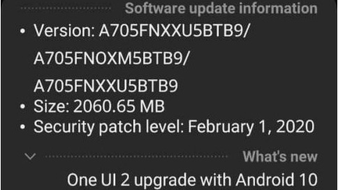 Galaxy A70 Android 10 update