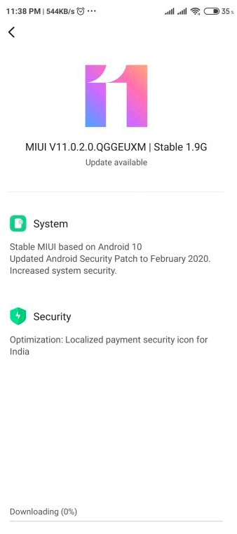 Note8 Pro Android 10 update screenshot