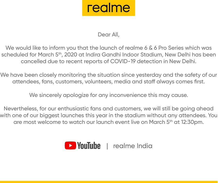 Realme cancels the event