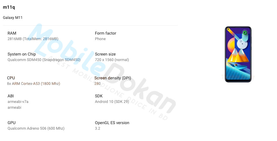 Galaxy M11 specs