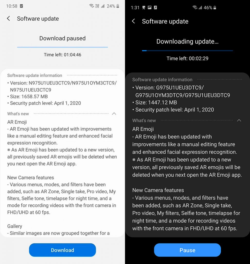 Samsung Galaxy Changelogs for the Note10 and S10