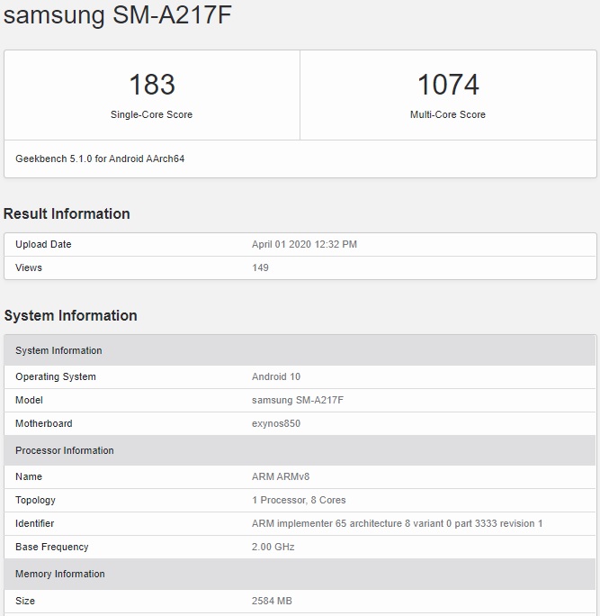 Galaxy A21s specs