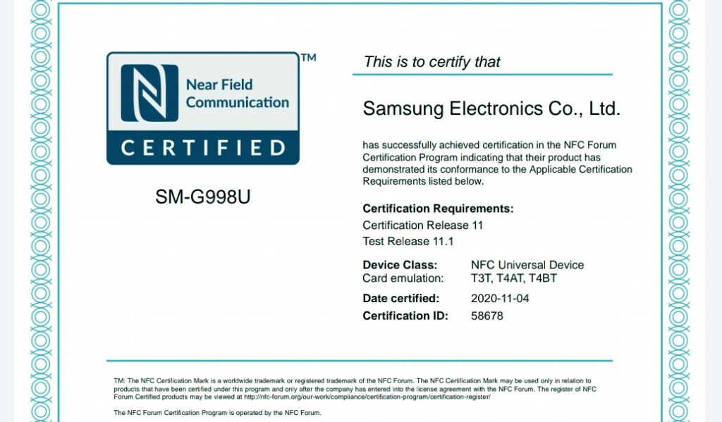 Samsung Electronics Certificate
