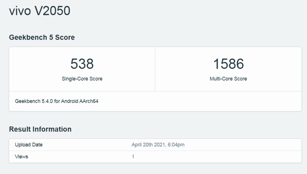 Vivo V21 5G Geekbench Certification
