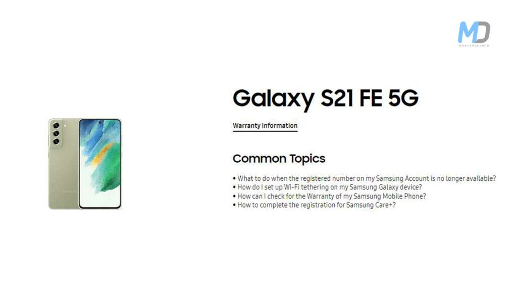 Samsung support page for Galaxy S21 FE 5G uploaded