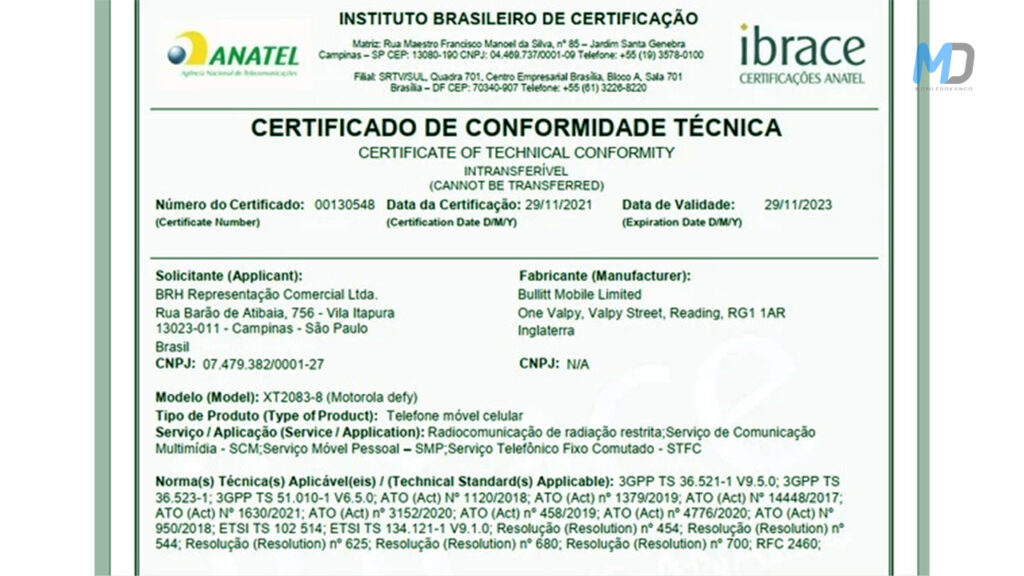 Motorola Defy rugged phone with 5,000mAh battery certifications