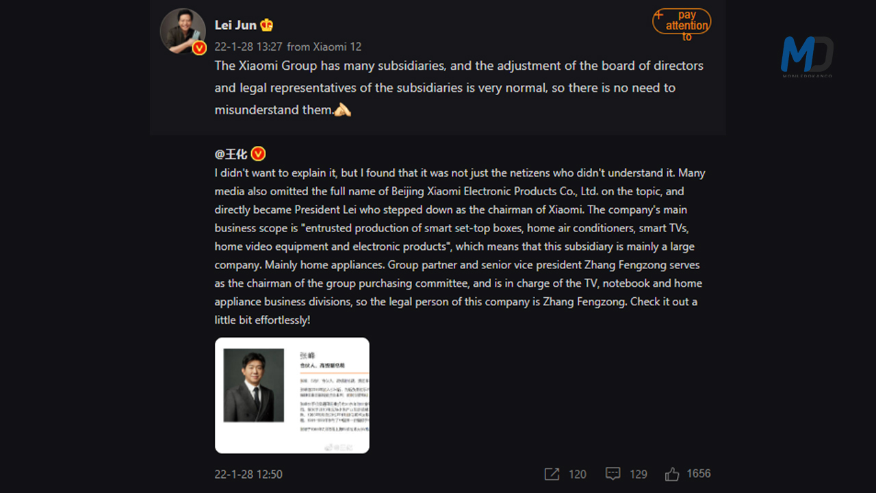 Xiaomi CEO Lei Jun responds to rumors of him retiring