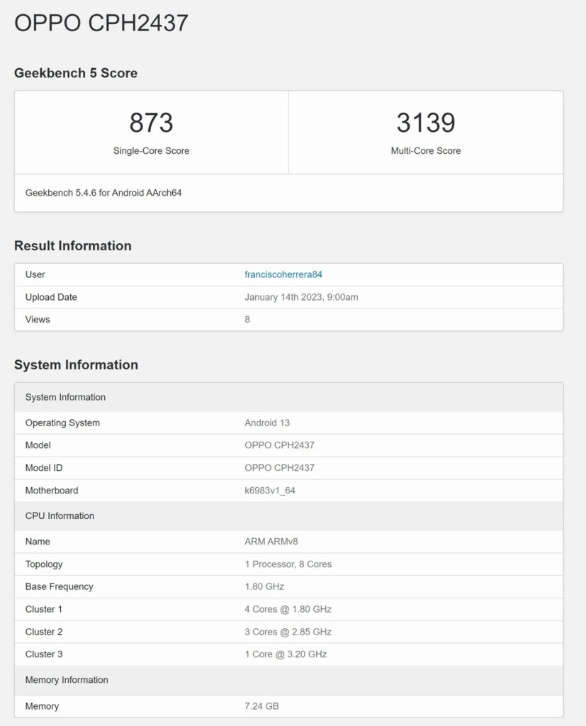 Geekbench lists Oppo Find N2 Flip's worldwide model 1