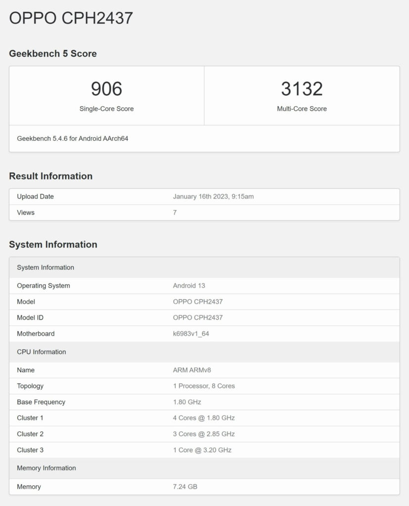 Geekbench lists Oppo Find N2 Flip's worldwide model 2