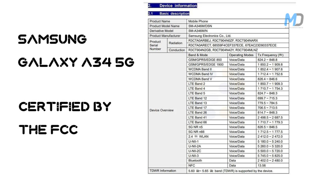 Samsung Galaxy A34 5G get the certification by the FCC