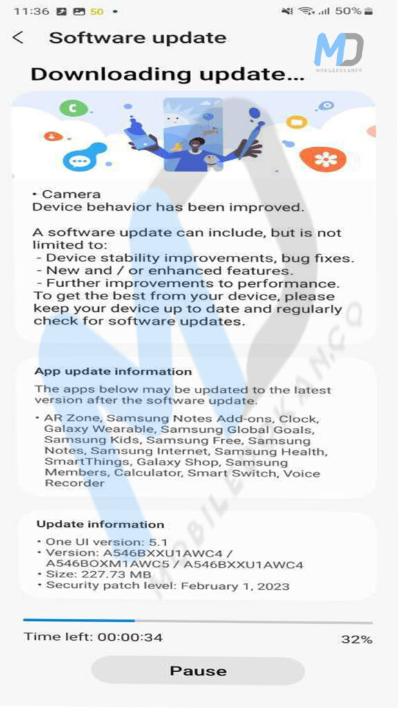 Samsung Galaxy A54 update manual