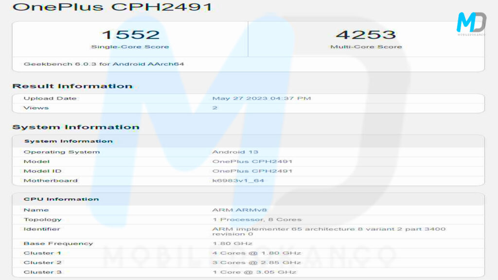 OnePlus Nord 3 Geekbench listings
