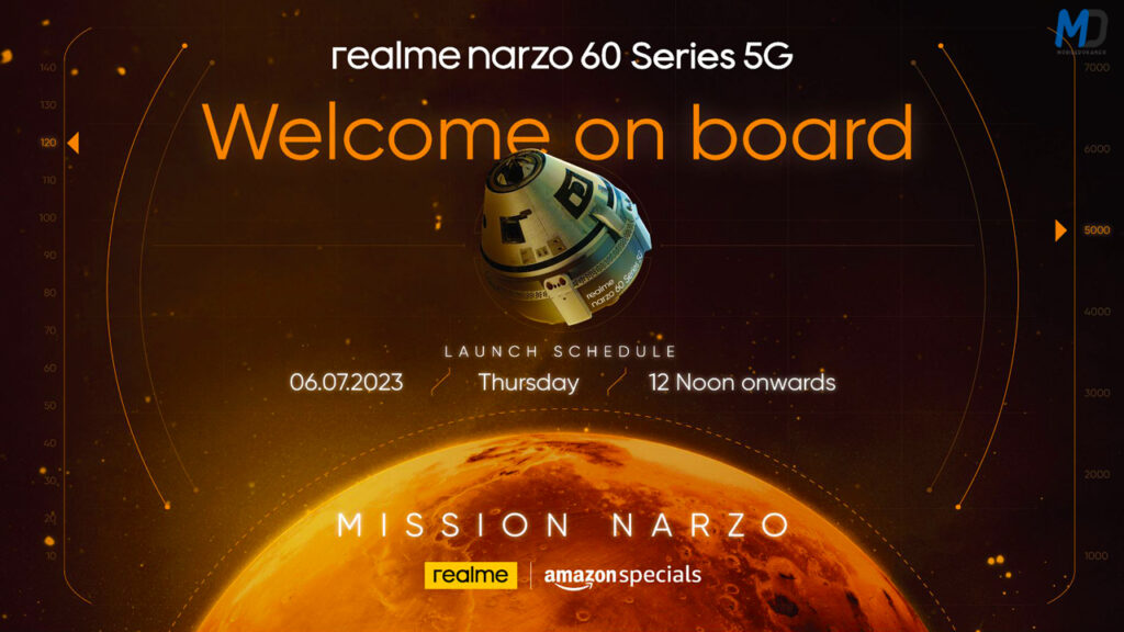 Realme Nazro 60 series launching schedule poster on Amazon