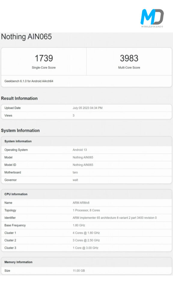 Nothing Phone (2) Geekbench listing (2)