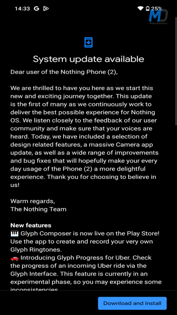 Nothing Phone(2) new system update