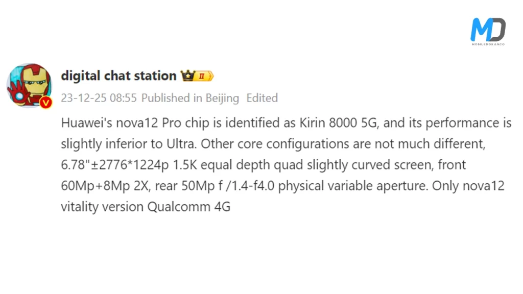 Huawei Nova 12 Ultra key specifications leaked