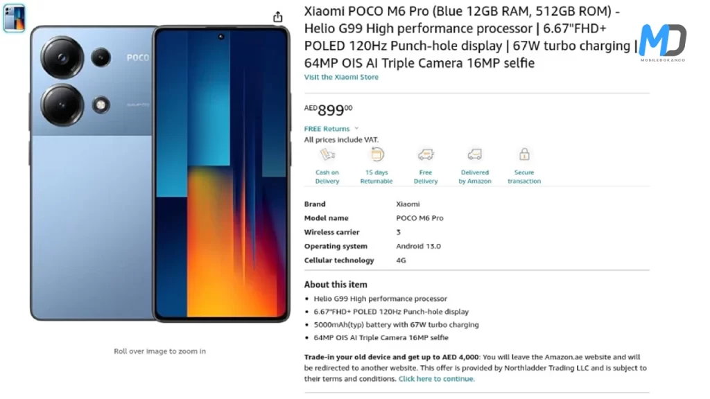 Poco M6 Pro Amazon listings
