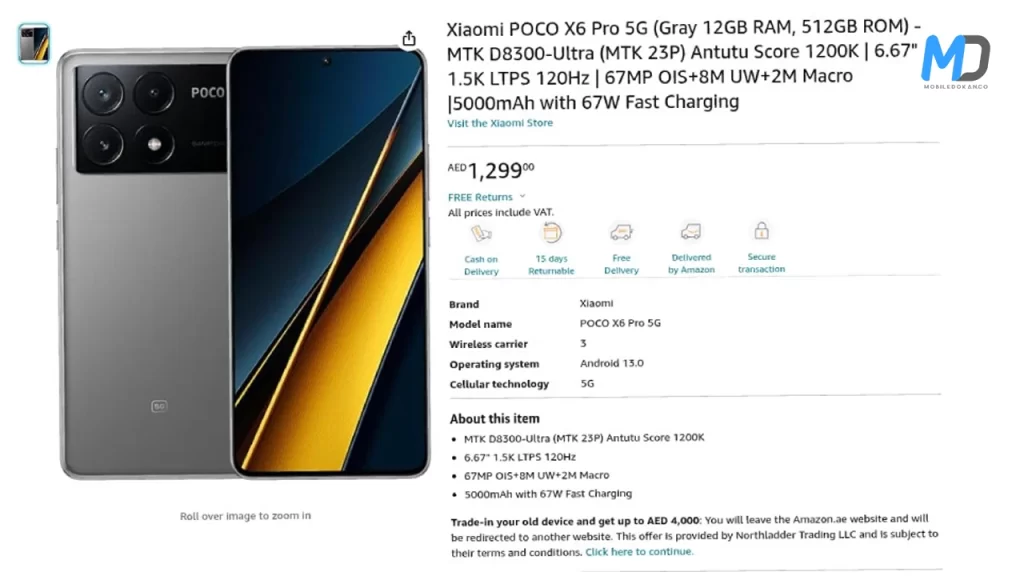 Poco X6 Pro Amazon listings
