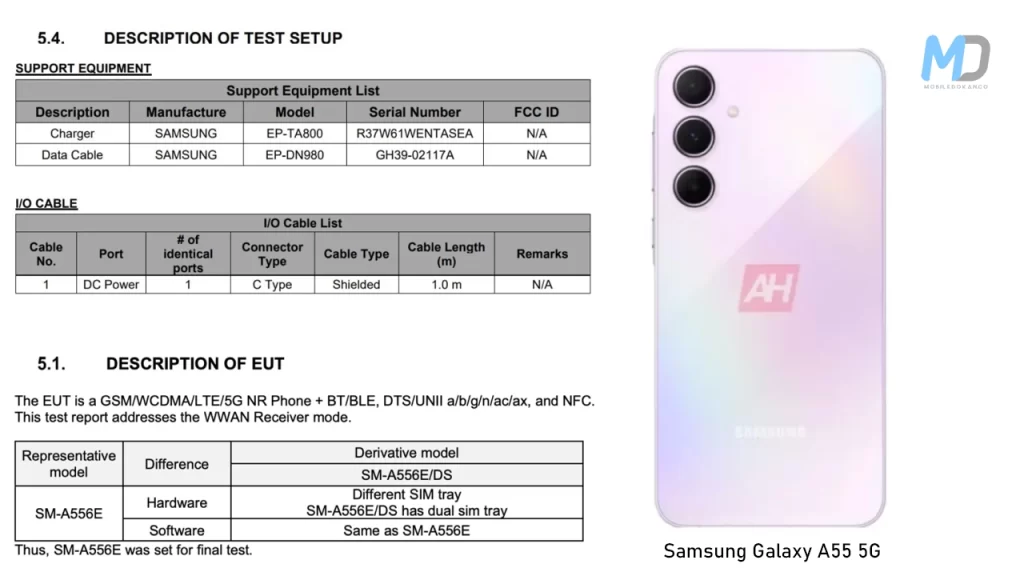 Samsung Galaxy A55 5G FCC listings