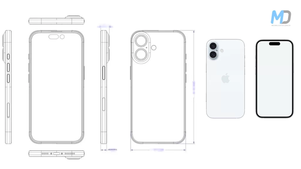 iPhone 16 design schematic and render (@MajinBuOfficial x @upintheozone )