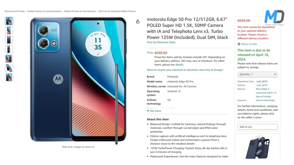Motorola Edge 50 Pro enlisted on Amazon Germany