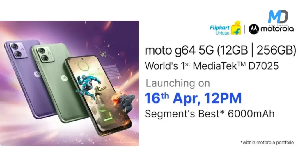 Motorola Moto G64 5G listing on Flipkart