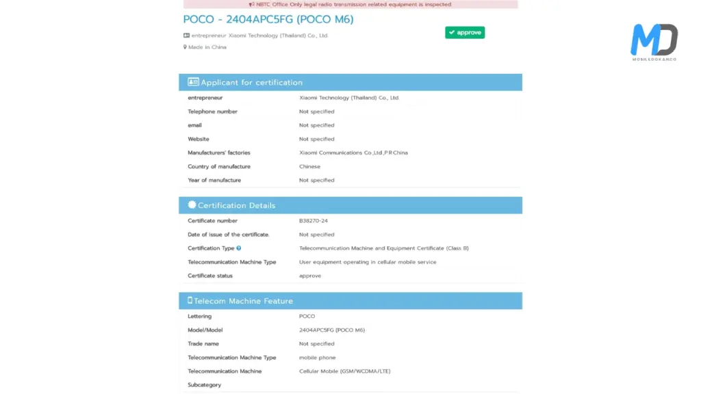 Poco M6 4G NBTC listings
