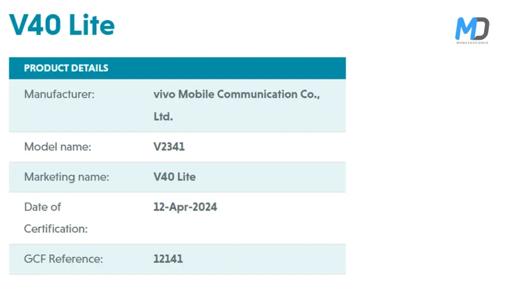 Vivo V40 Lite GCF listings