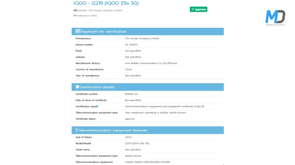iQOO Z9X 5G NBTC listings