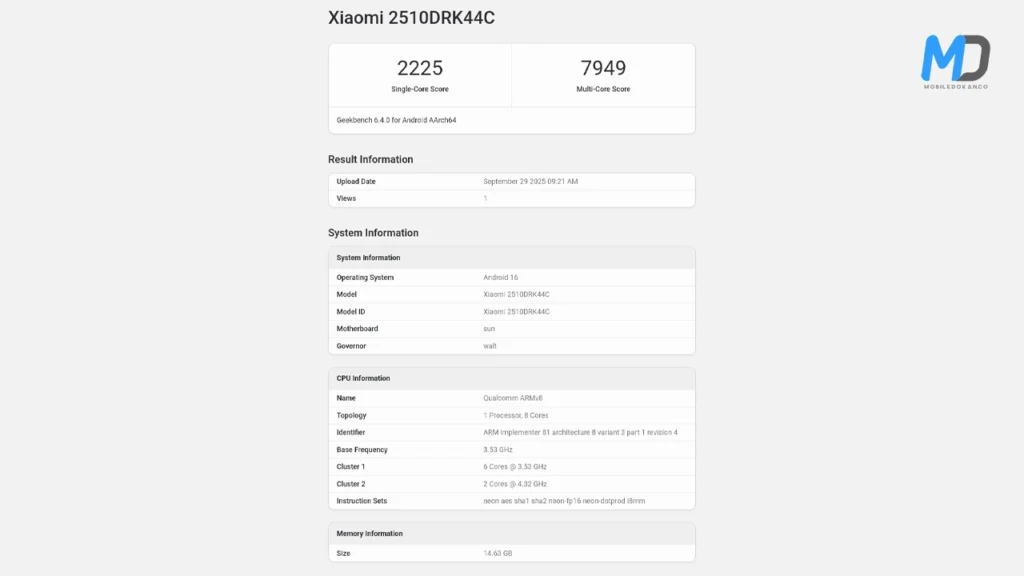Redmi K90 Geekbench listings