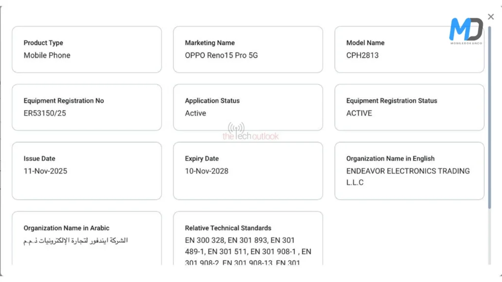 Oppo Reno 15 Pro global launch listing