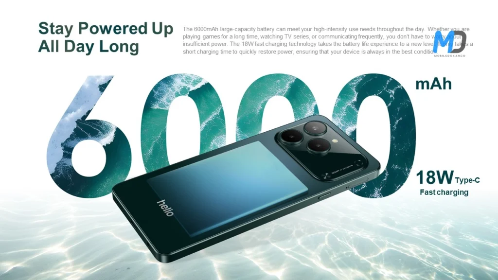 Helio 55 6000mAh battery, 18W charging