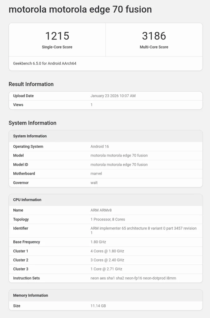 Motorola Edge 70 Fusion Geekbench