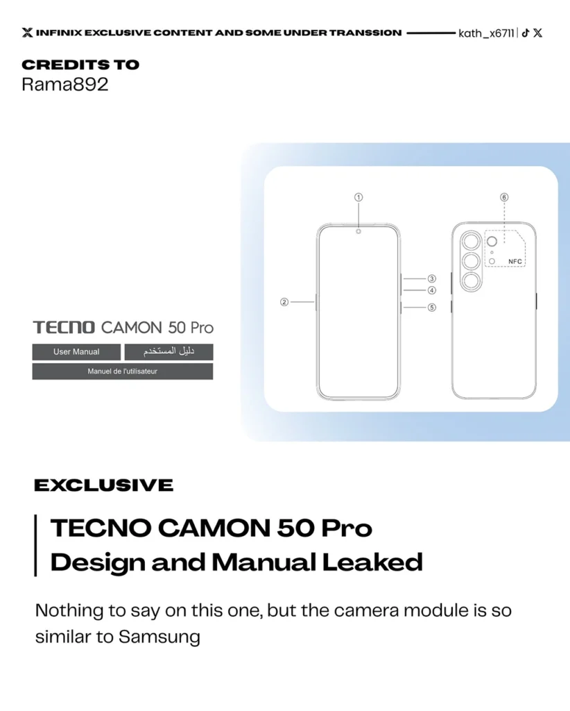 Tecno Camon 50 Pro Leaked Design and Manual
