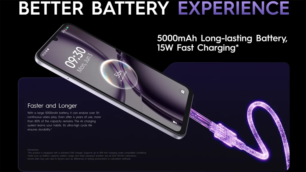 Tecno Spark Go 3 5000mAh Battery with 12W Charging