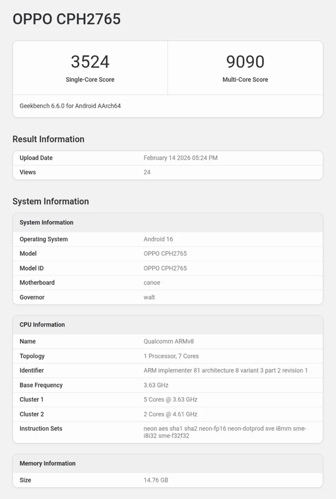 Oppo Find N6 Geekbench Score
