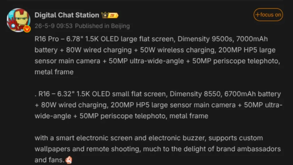OPPO Reno16 series key specifications surfaced on Weibo