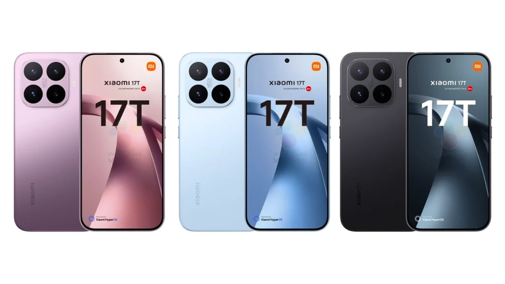 Xiaomi 17T Color options (Pink, Blue, Black)