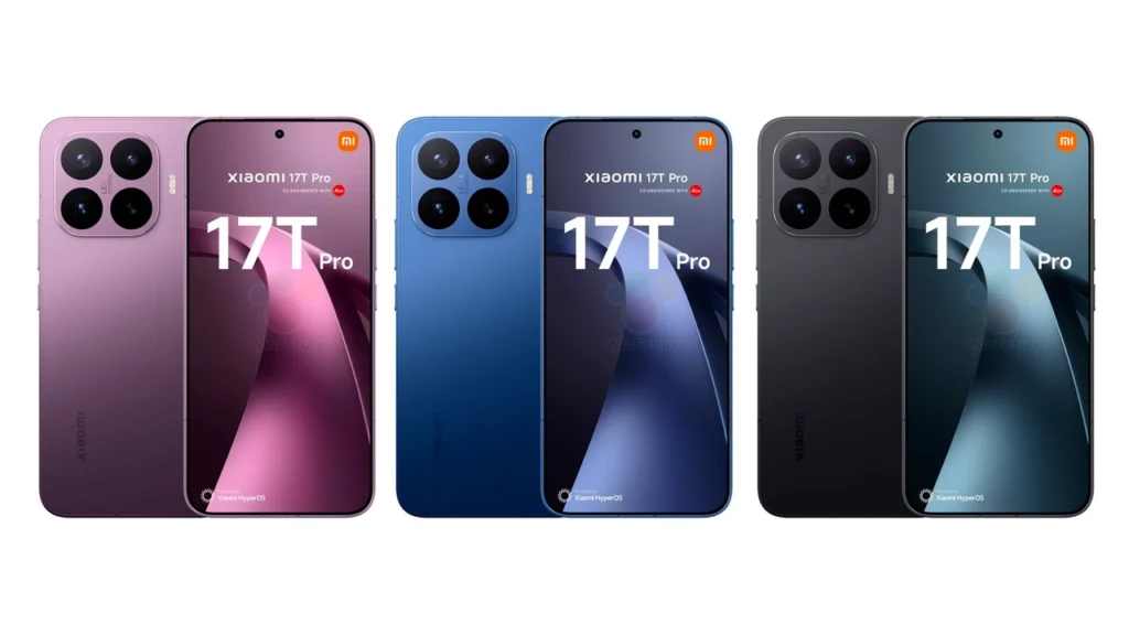 Xiaomi 17T Pro Color options (Pink, Blue, Black)