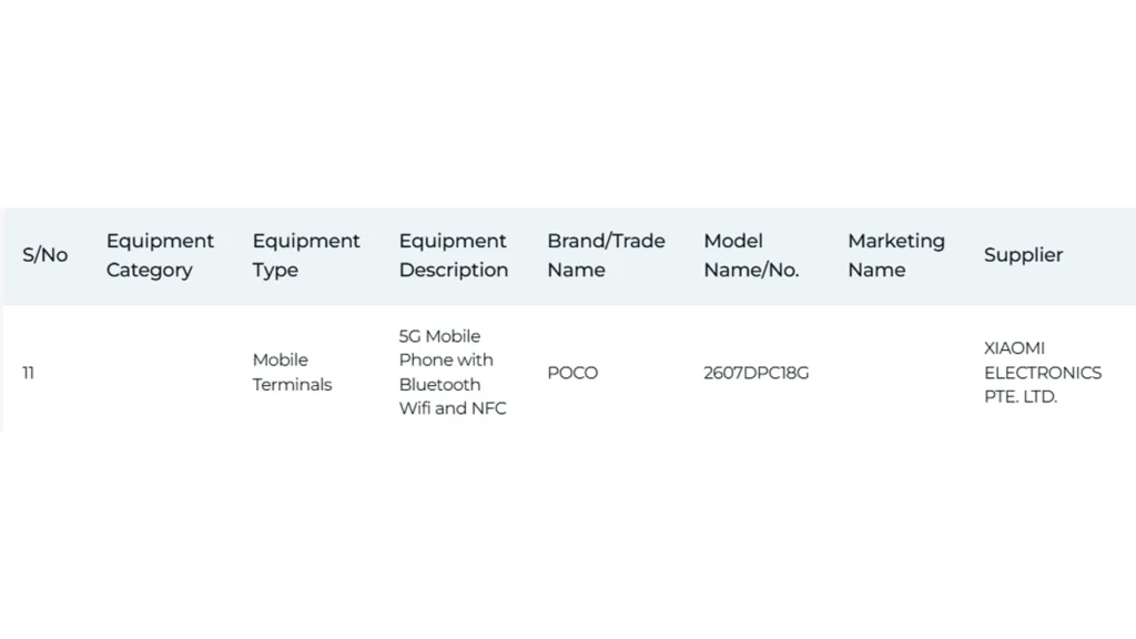 POCO X8 IMDA certification