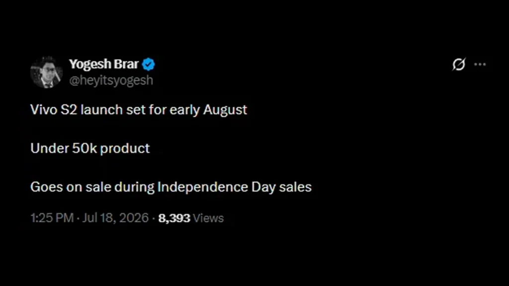 Vivo S2 launch set for early August