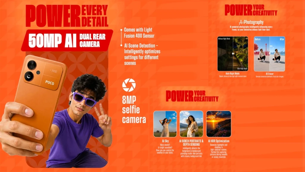 Poco M8 Power 50MP AI dual rear camera with creative photography features