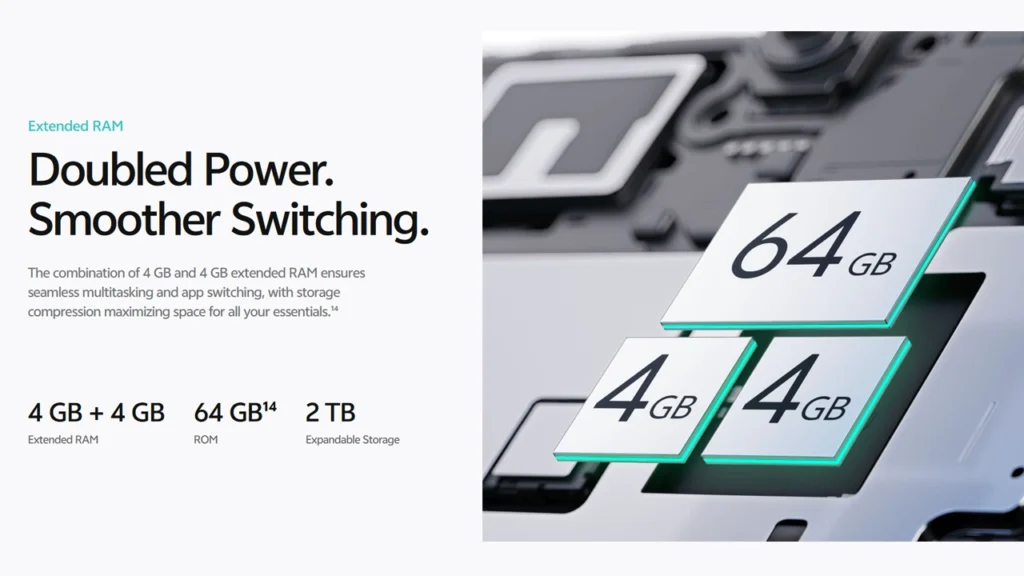 Upto 8GB RAM, 64GB ROM, and 2TB expandable storage to ensure smooth multitasking