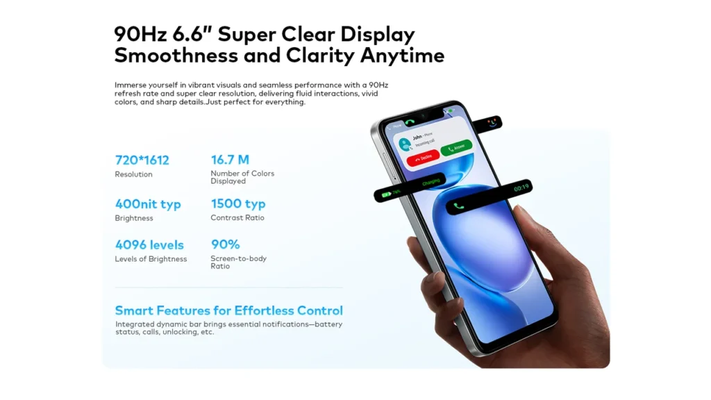 90Hz 6.6-inch Super clear display