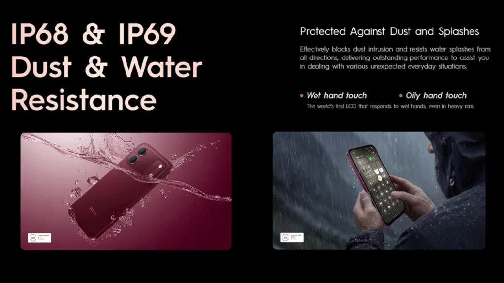 Dust and Water Resistance features in the Tecno Spark 50c