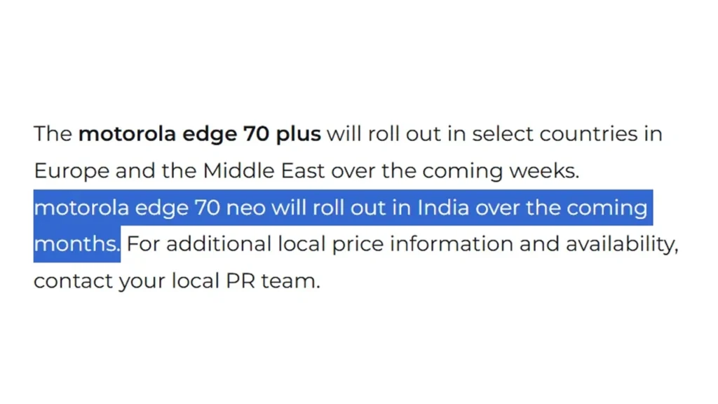 Motorola Edge 70 Neo launch confirmed for India