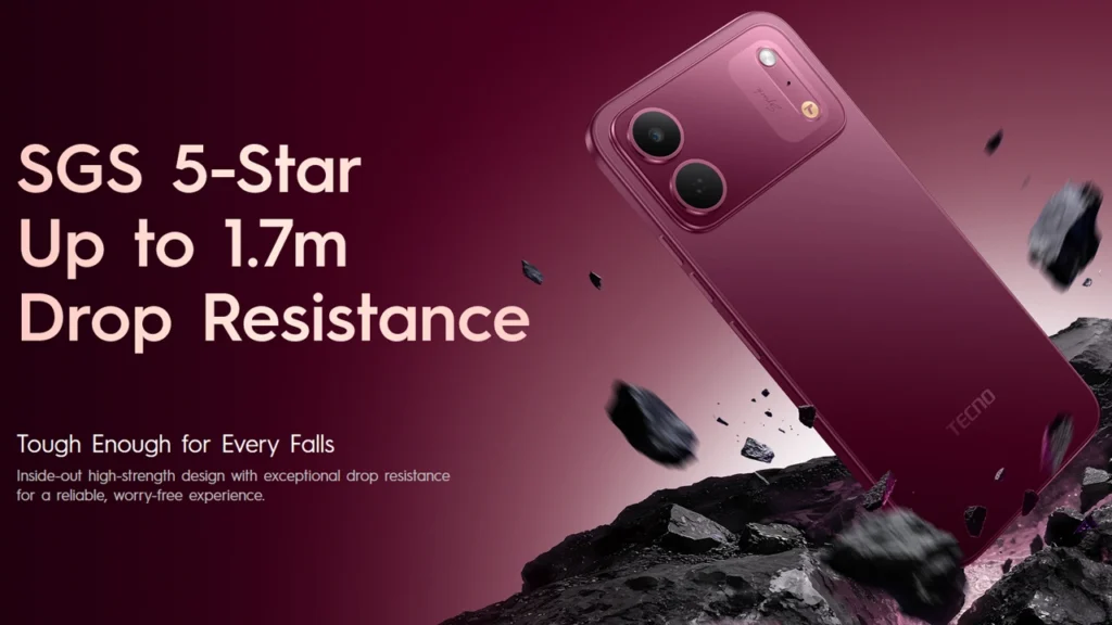 Tecno Spark 50c SGS 5-star rating for drop resistance