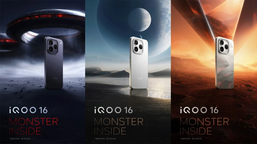 iQOO 16 futuristic design in three color options