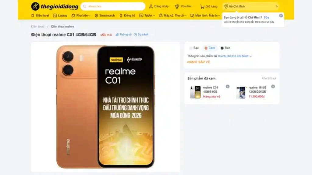 Realme C01 Vietnamese online retailer listing revealed specifications and price