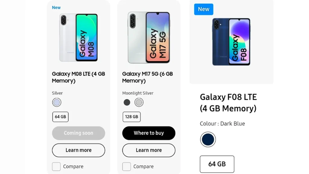 Galaxy M08 4G and F08 4G listed on Flipkart